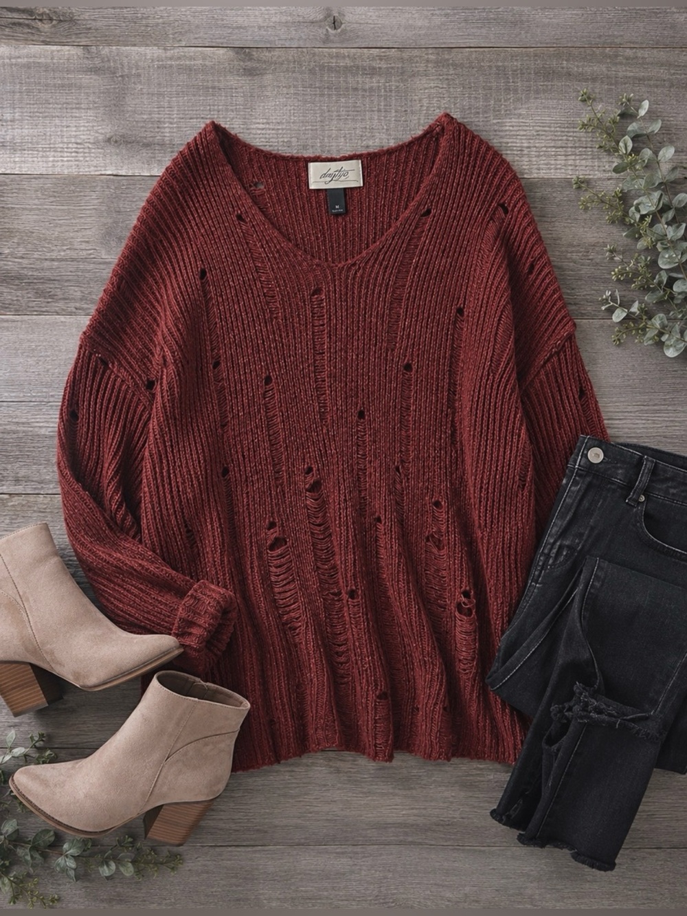 Buckle Distressed Oversized Knit Sweater | Size: Medium | Brand New